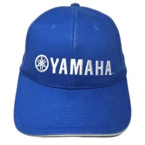Yamaha Baseball Cap Blue One Size Strapback Embroidered Logo White Piping Hat